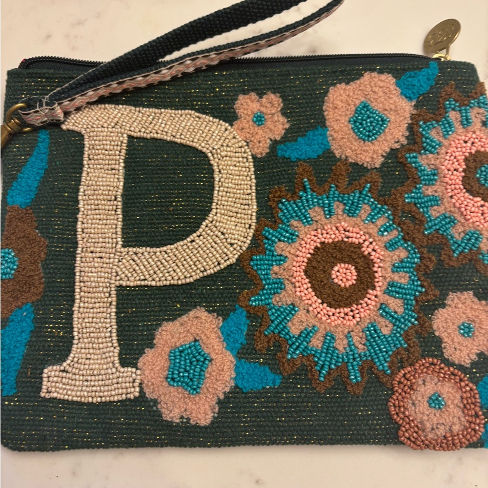Embroidered Floral Clutch with Initial 'P'